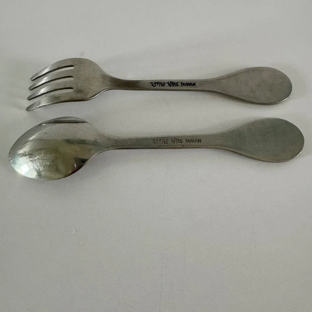 Tommee Tippee Vintage Teddy Bear Child Fork and Spoon Set Stainless Steel Taiwan